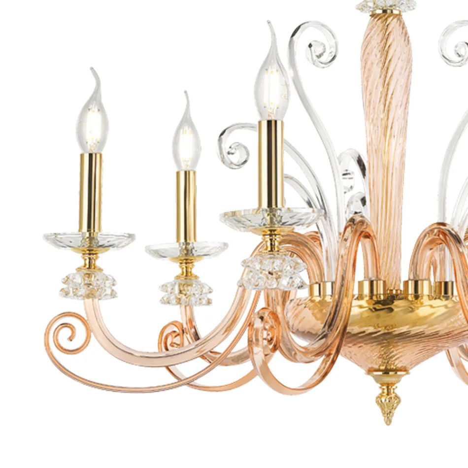 6 Lights Chandelier in Blown Glass and Classic Luxury Crystal - Cassea Viadurini