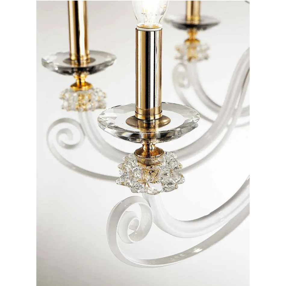 6 Lights Chandelier in Blown Glass and Classic Luxury Crystal - Cassea Viadurini