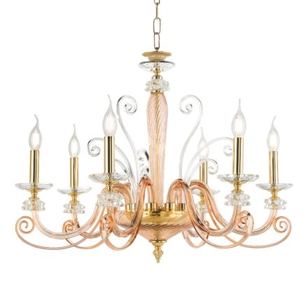 6 Lights Chandelier in Blown Glass and Classic Luxury Crystal - Cassea Viadurini