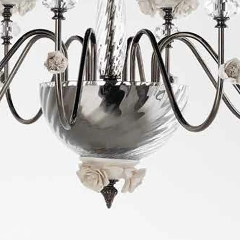 Classic 8 Lights Chandelier in Porcelain and Luxury Blown Glass - Eteria Viadurini