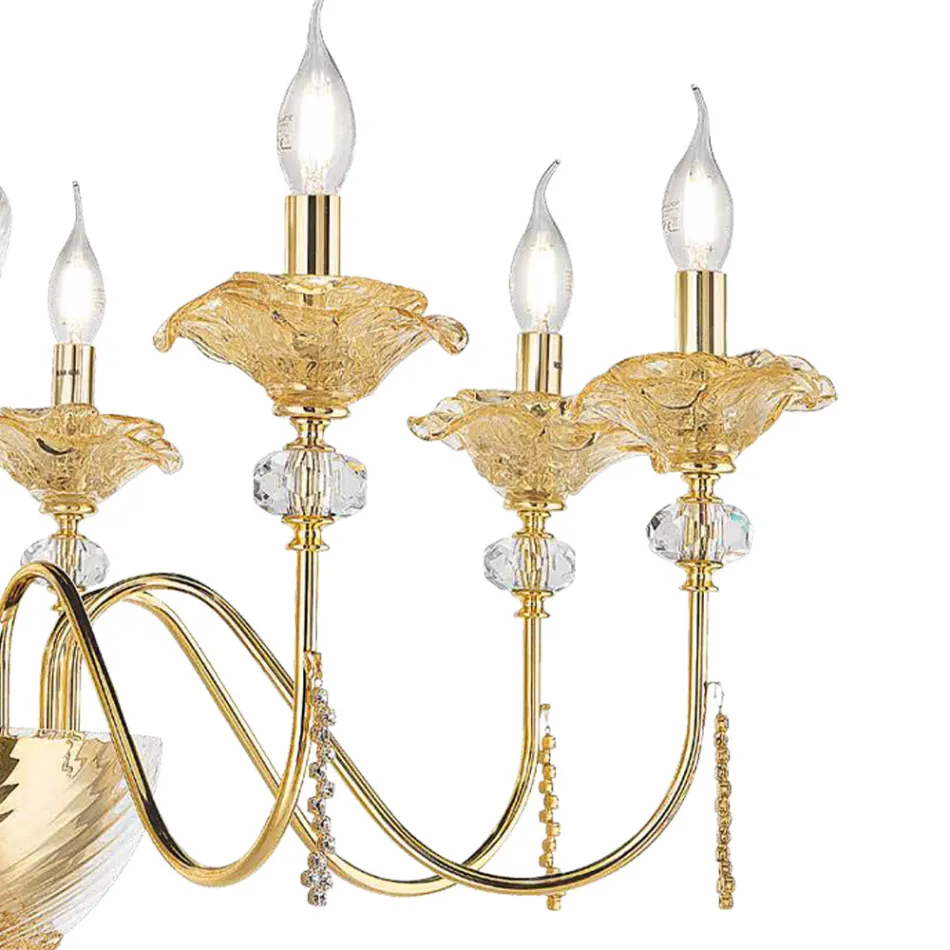 Classic 8 Light Chandelier in Glass, Crystal and Luxury Metal - Flanders Viadurini