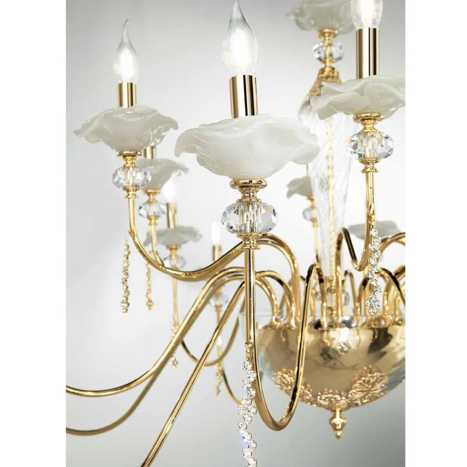 Classic 8 Light Chandelier in Glass, Crystal and Luxury Metal - Flanders Viadurini