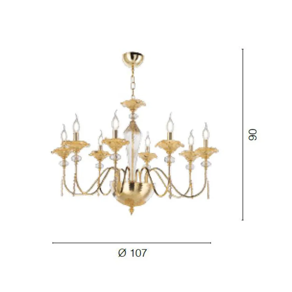 Classic 8 Light Chandelier in Glass, Crystal and Luxury Metal - Flanders Viadurini