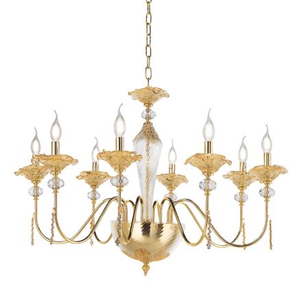Classic 8 Light Chandelier in Glass, Crystal and Luxury Metal - Flanders Viadurini