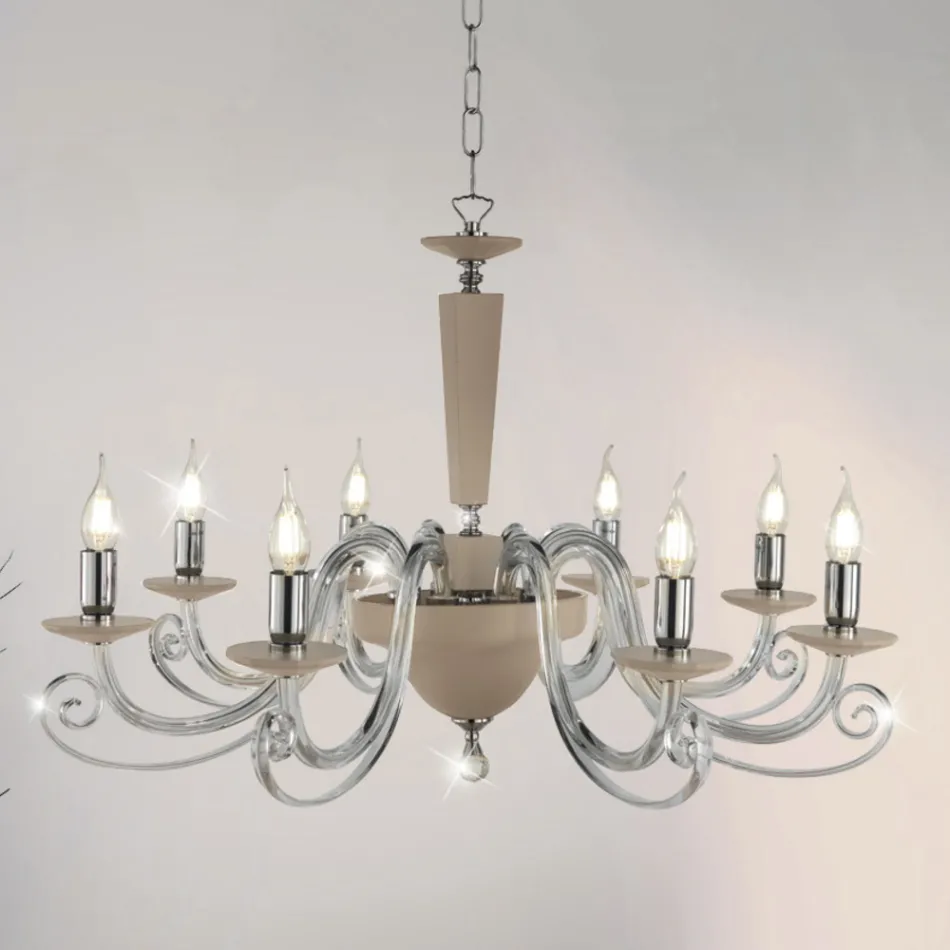 Classic 8 Lights Chandelier Italian Handcrafted Glass and Crystal - Malaysia Viadurini