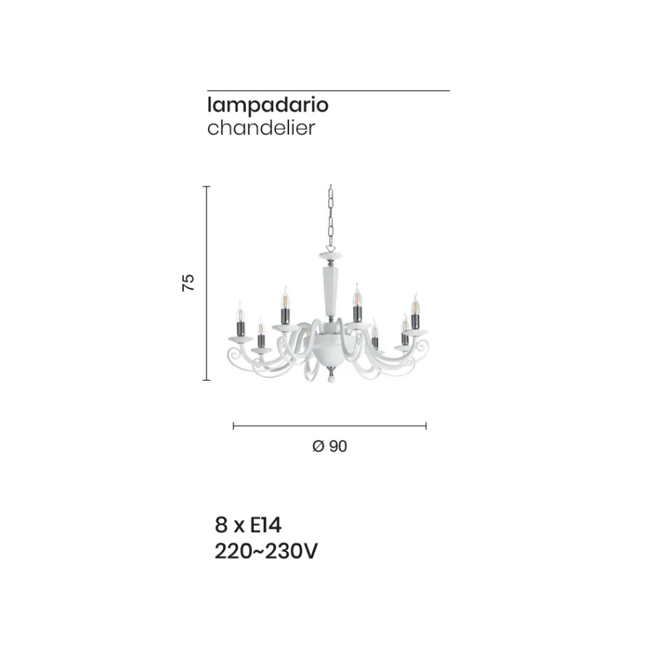 Classic 8 Lights Chandelier Italian Handcrafted Glass and Crystal - Malaysia Viadurini