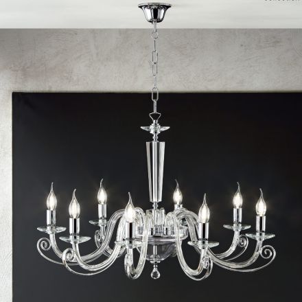 Classic 8 Lights Chandelier Italian Handcrafted Glass and Crystal - Malaysia Viadurini