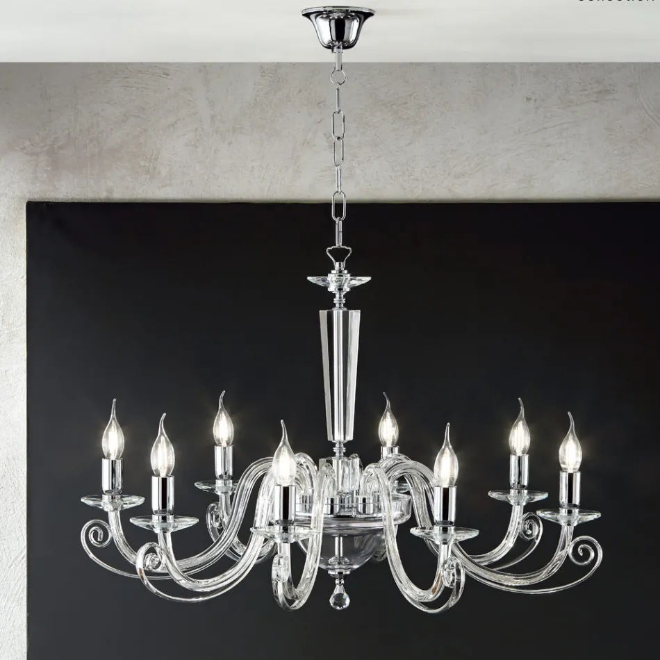Classic 8 Lights Chandelier Italian Handcrafted Glass and Crystal - Malaysia Viadurini