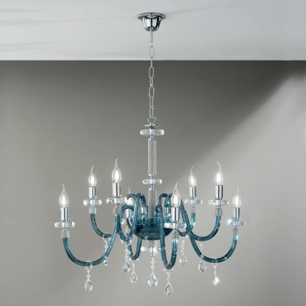 Chandelier 8 Lights Classic Italian Glass Handcrafted Teal - Similo Viadurini