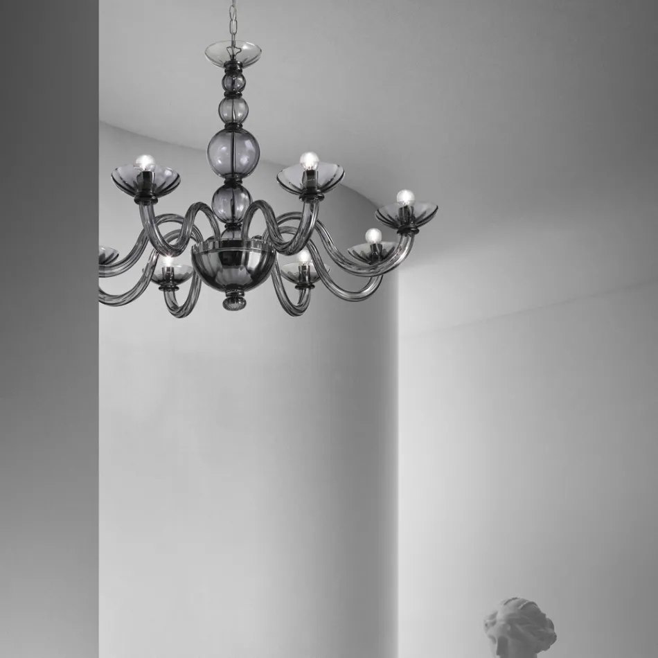 8 Lights Chandelier in Venice Glass and Metal Made in Italy - Foscarino Viadurini