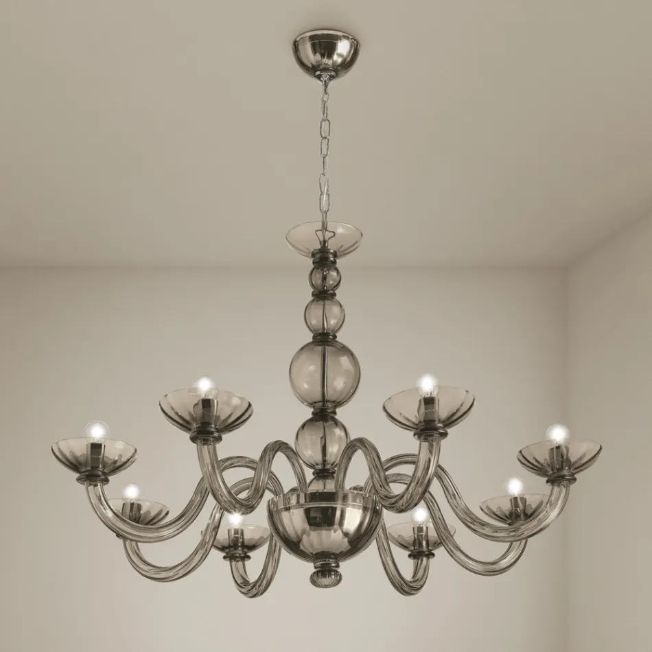 8 Lights Chandelier in Venice Glass and Metal Made in Italy - Foscarino Viadurini