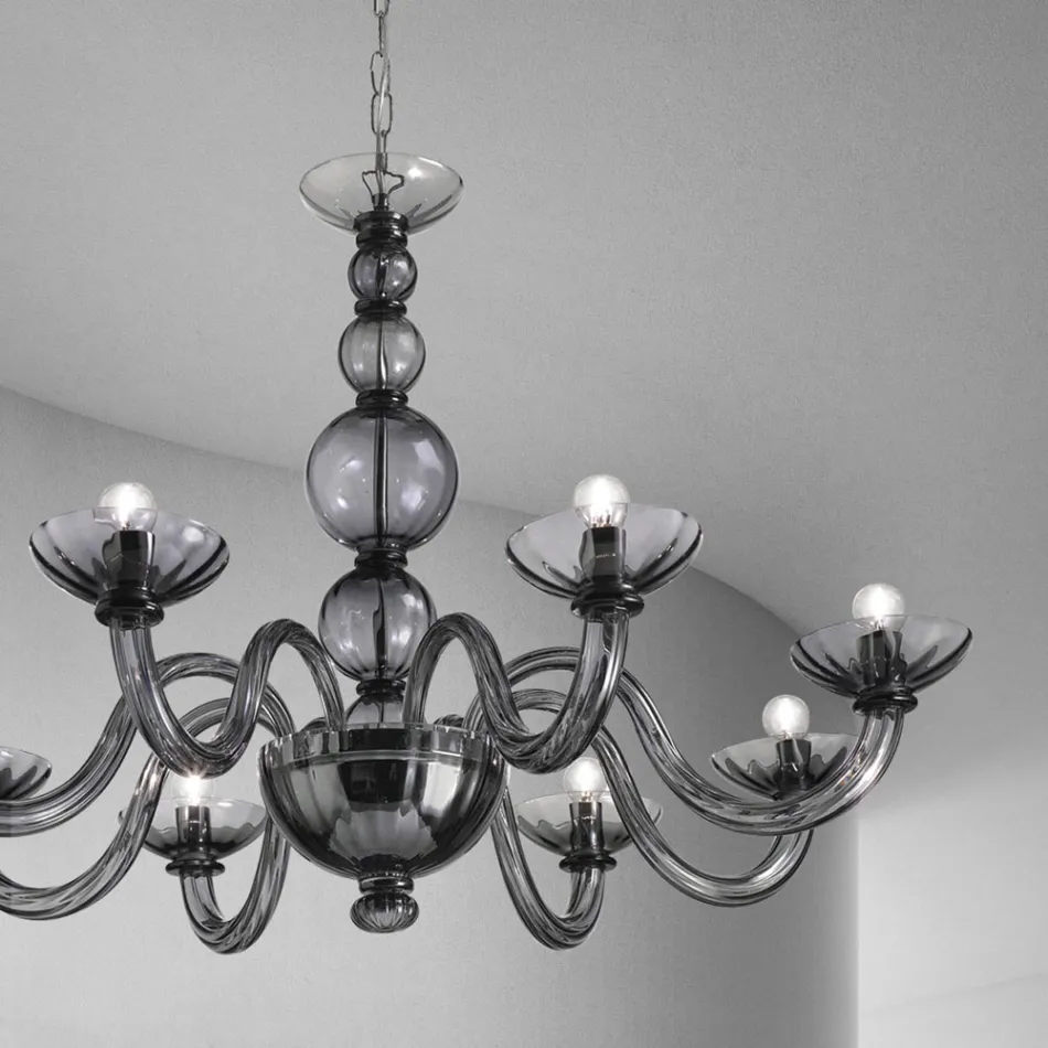 8 Lights Chandelier in Venice Glass and Metal Made in Italy - Foscarino Viadurini