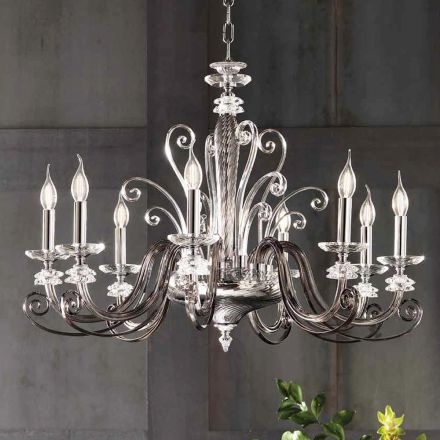 8 Lights Chandelier in Blown Glass and Classic Luxury Crystal - Cassea Viadurini