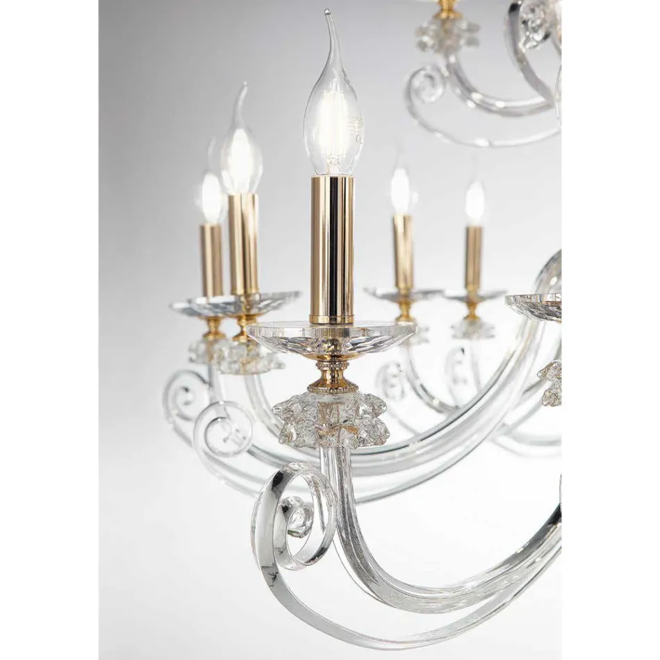8 Lights Chandelier in Blown Glass and Classic Luxury Crystal - Cassea Viadurini