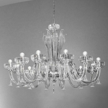 12 Light Handmade Venetian Glass Chandelier, Made in Italy - Regina Viadurini