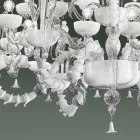 Chandelier with 27 Lights in White Venice Glass, Handmade in Italy - Regina Viadurini
