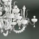 Chandelier with 27 Lights in White Venice Glass, Handmade in Italy - Regina Viadurini
