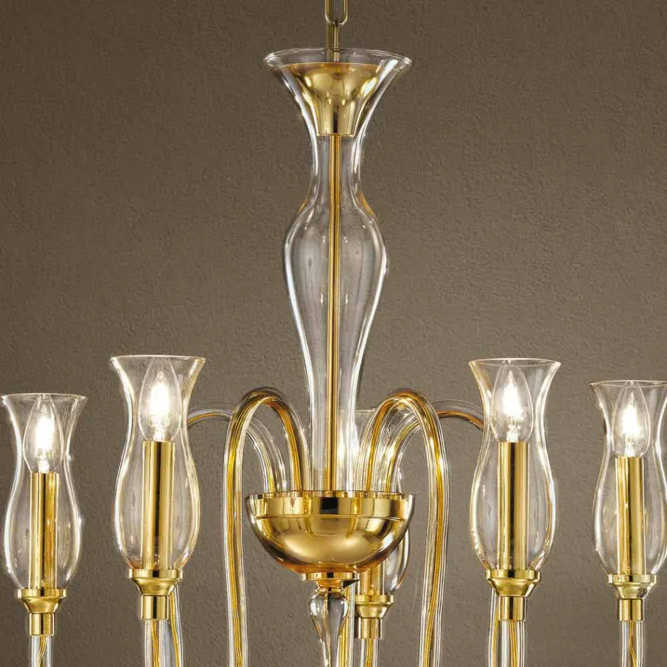 5 Lights Chandelier Handmade in Italy in Venetian Glass - Vittoria Viadurini