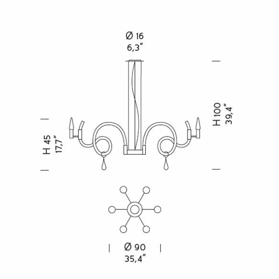 6 Light Handmade Venice Glass Chandelier Made in Italy - Bernadette Viadurini
