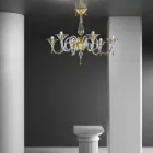 6 Light Handmade Venetian Glass Chandelier, Made in Italy - Margherita Viadurini