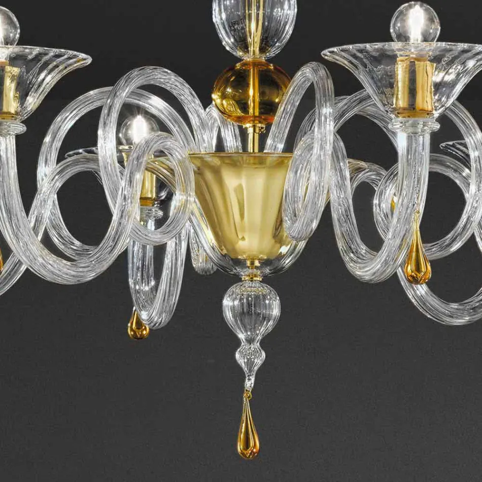 6 Light Handmade Venetian Glass Chandelier, Made in Italy - Margherita Viadurini