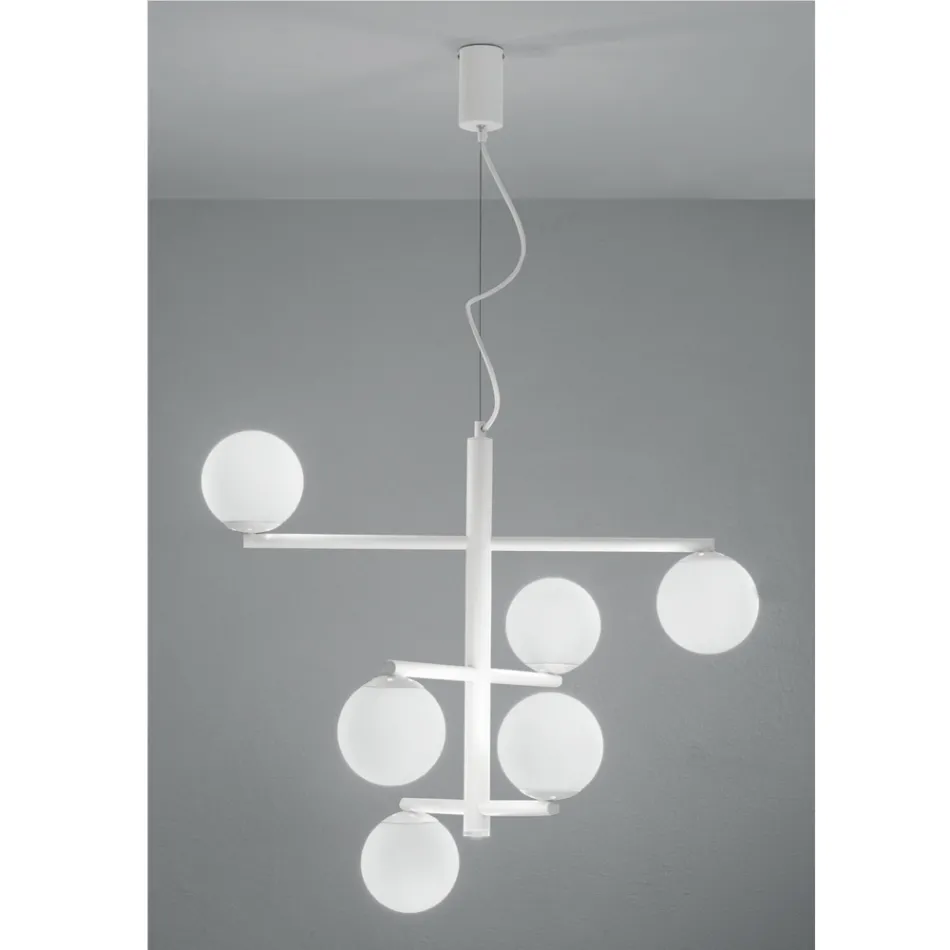 6 Lights Chandelier in Painted Metal with Glass Diffusers - Lido Viadurini