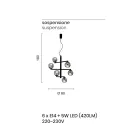 6 Lights Chandelier in Painted Metal with Glass Diffusers - Lido Viadurini