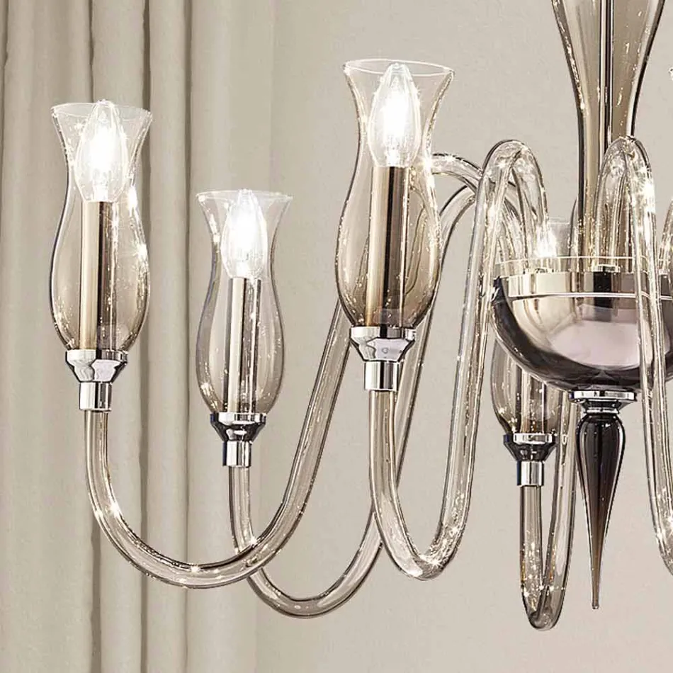 Artisan 8-Light Chandelier in Smoked Venetian Glass Made in Italy - Vittoria Viadurini