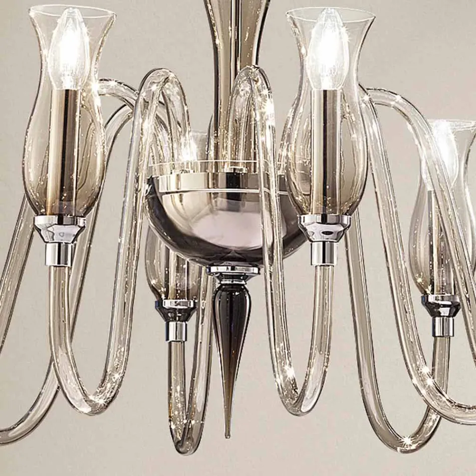 Artisan 8-Light Chandelier in Smoked Venetian Glass Made in Italy - Vittoria Viadurini