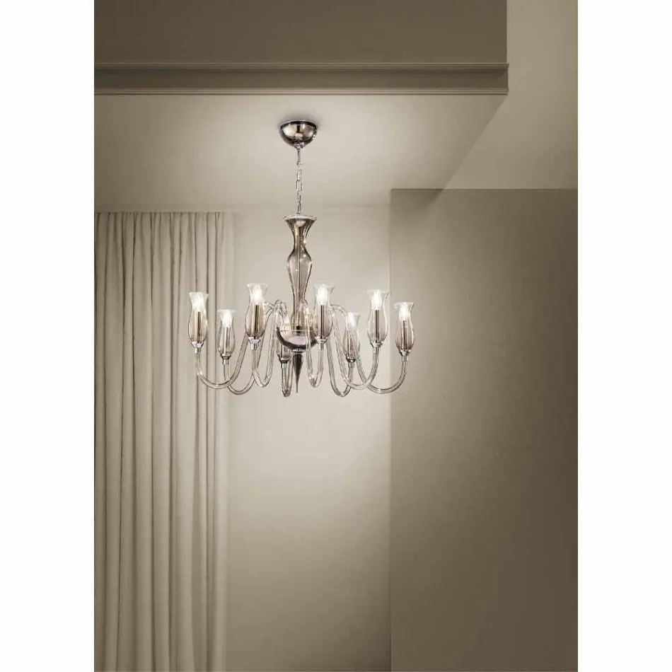 Artisan 8-Light Chandelier in Smoked Venetian Glass Made in Italy - Vittoria Viadurini