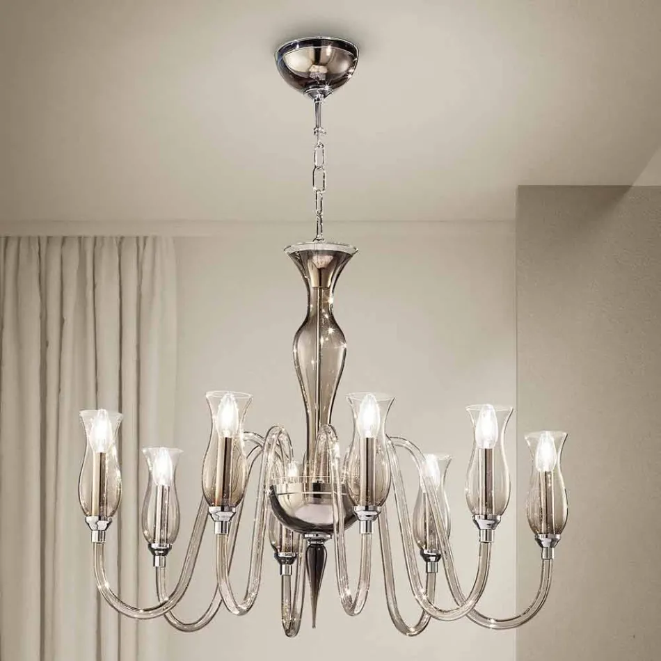 Artisan 8-Light Chandelier in Smoked Venetian Glass Made in Italy - Vittoria Viadurini