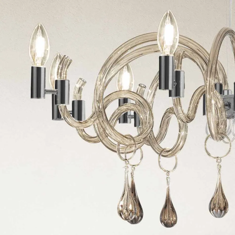 9 Light Handmade Venice Glass Chandelier Made in Italy - Bernadette Viadurini