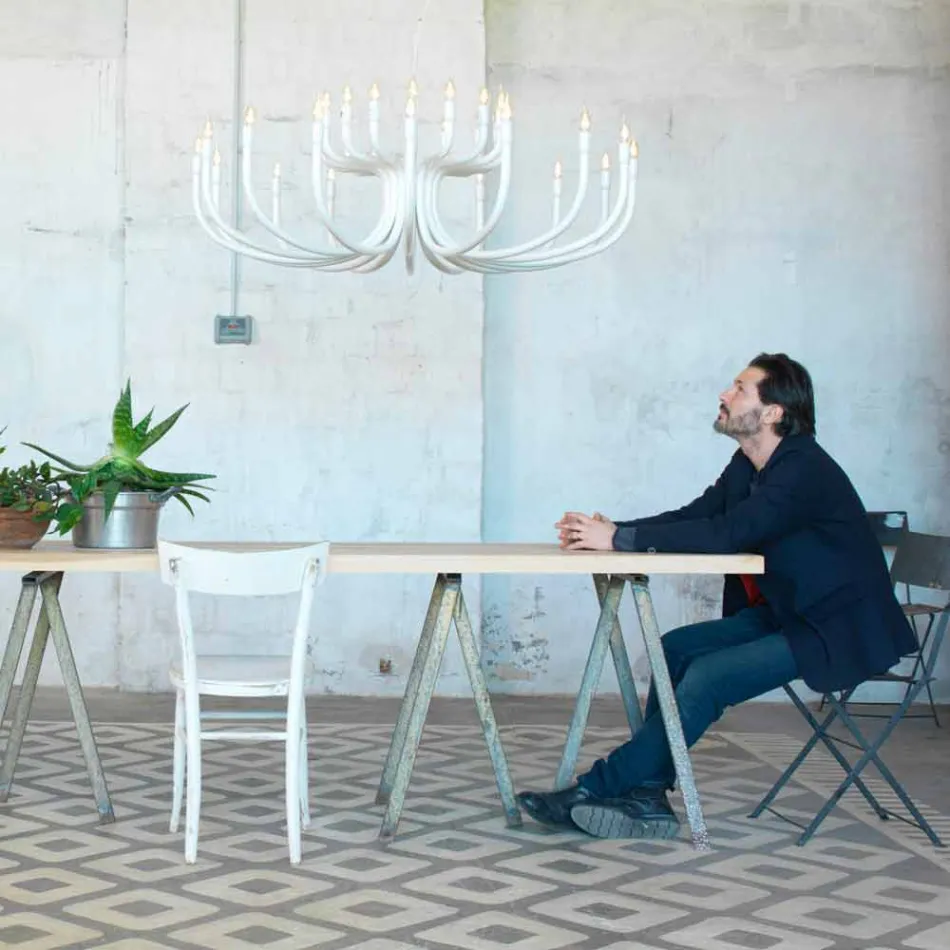 Suspension Chandelier with 16 or 32 Lights in White or Black Aluminium - Alviso Viadurini