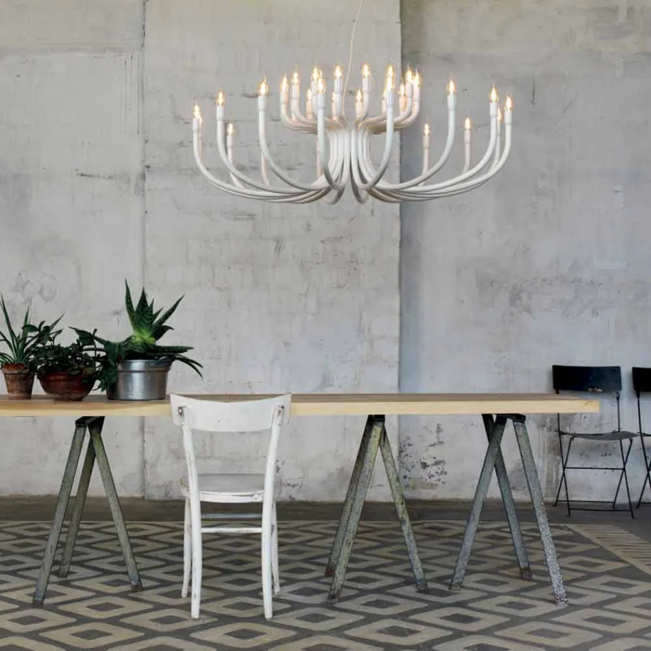 Suspension Chandelier with 16 or 32 Lights in White or Black Aluminium - Alviso Viadurini