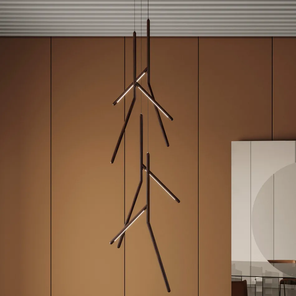 Suspension Chandelier with Unique Wooden Rosette Made in Italy - Orlov Viadurini