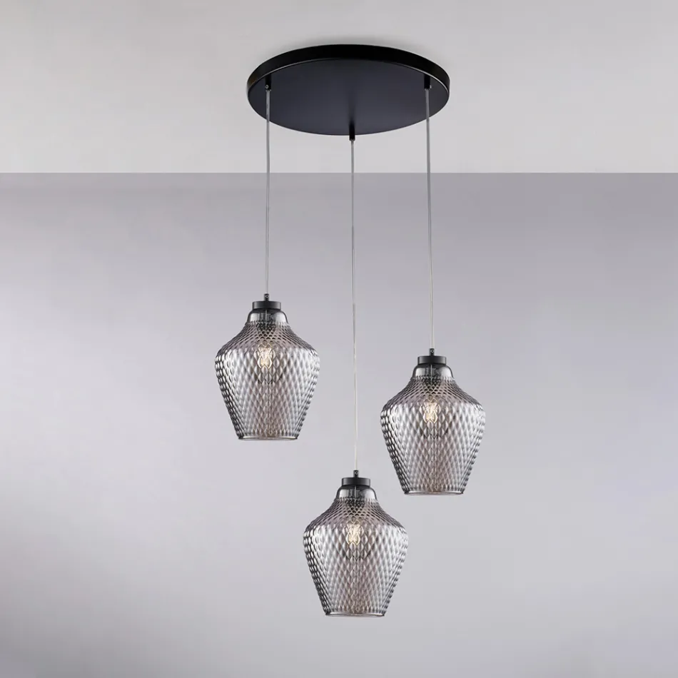 Alnitak 3-Light Black Glass Metal Pendant Light Viadurini