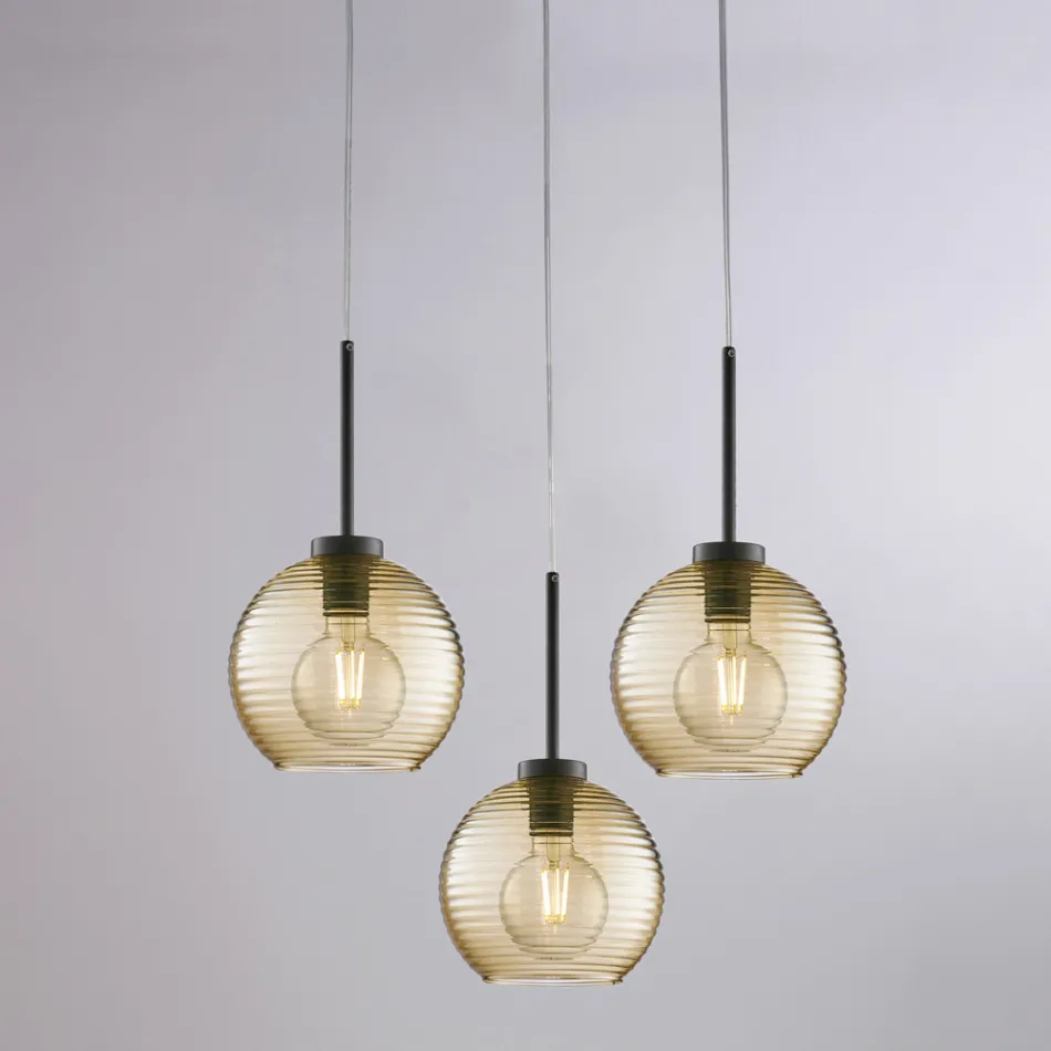 3-Light Black Glass Metal Pendant Light - Betelgeuse Viadurini