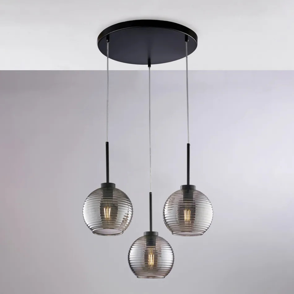 3-Light Black Glass Metal Pendant Light - Betelgeuse Viadurini