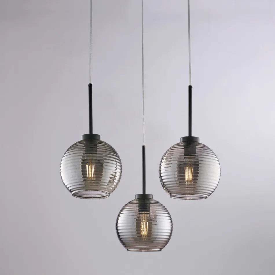 3-Light Black Glass Metal Pendant Light - Betelgeuse Viadurini