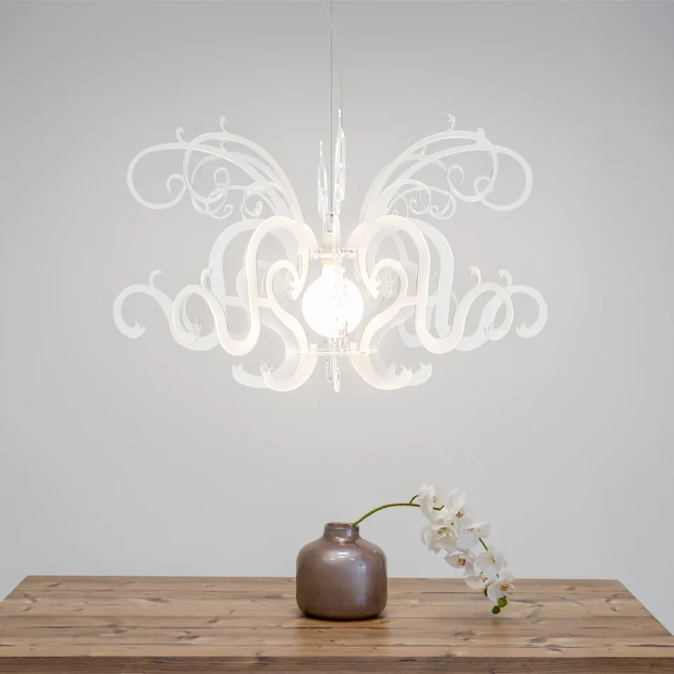 Suspension Chandelier in White Plexiglass Recyclable Design - Sancho Viadurini