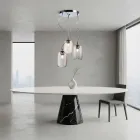 Three-Light Chandelier with Circular Bar in Blown Glass Made in Italy - Soffio Viadurini