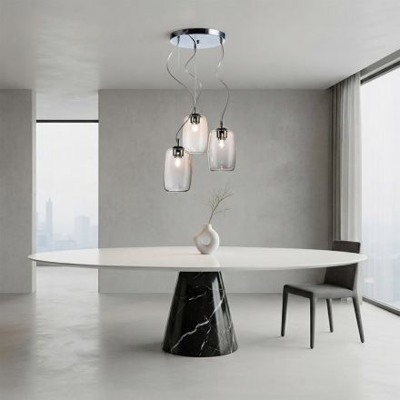 Three-Light Chandelier with Circular Bar in Blown Glass Made in Italy - Soffio Viadurini