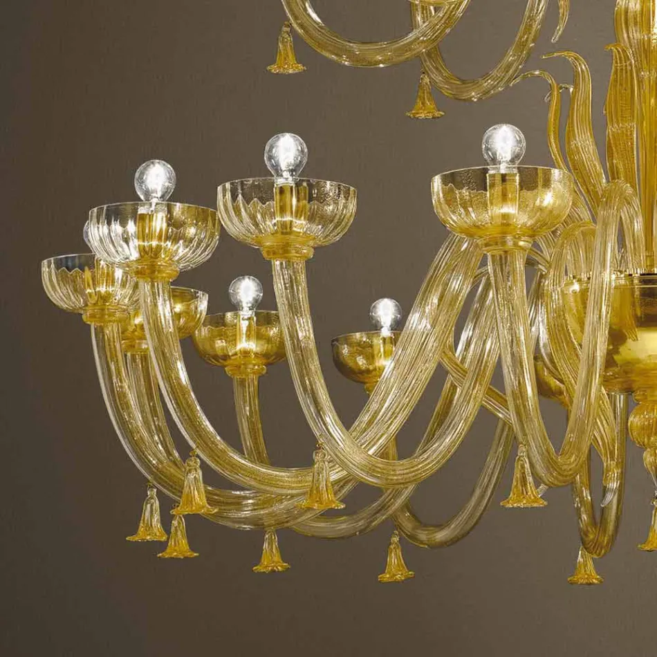 Handcrafted Chandelier with 28 Lights in Venetian Glass and Gold Made in Italy - Regina Viadurini