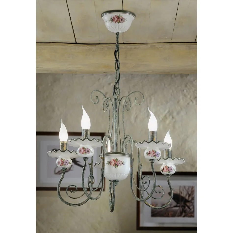 Artisan Ceramic Chandelier with Hand Decor and Antique Brass - Sanremo Viadurini