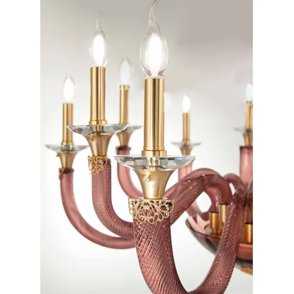 Classic Chandelier 12 Lights in Handcrafted Glass and Crystals - Magrena Viadurini