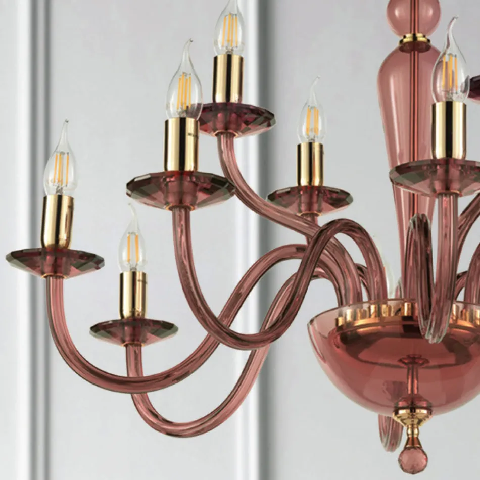 Classic Chandelier 12 Lights in Handmade Italian Glass and Metal - Oliver Viadurini