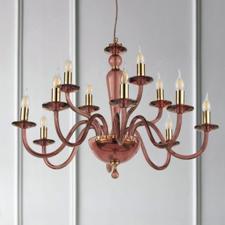 Classic Chandelier 12 Lights in Handmade Italian Glass and Metal - Oliver Viadurini