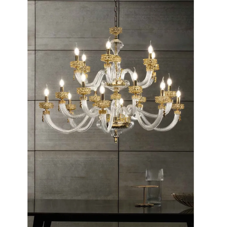 Classic Chandelier 18 Lights in Italian Luxury Handcrafted Glass - Saline Viadurini
