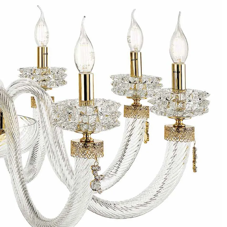 Classic 6 Lights Chandelier in Italian Luxury Handcrafted Glass - Saline Viadurini
