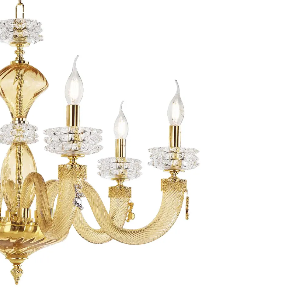 Classic 6 Lights Chandelier in Italian Luxury Handcrafted Glass - Saline Viadurini